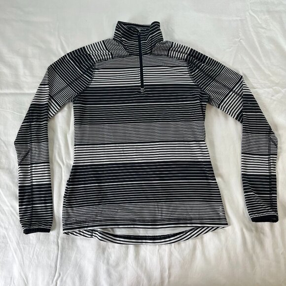 Lands' End Black White Stripe Long Sleeve Mock Collar 1/4 Zip | Size S (6-8) - Picture 1 of 7